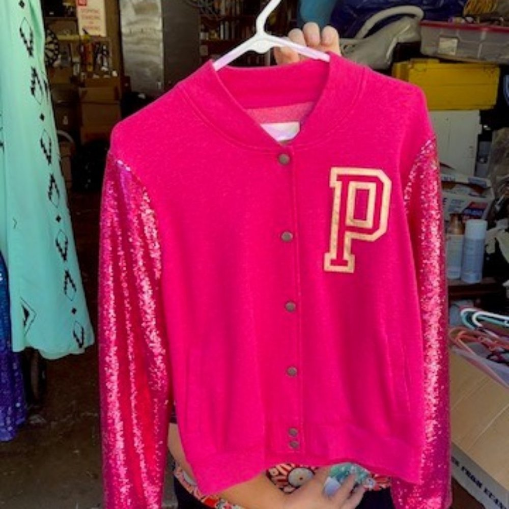 Victoria Secret PINK Sequin Bling Varsity Jacket, size Large